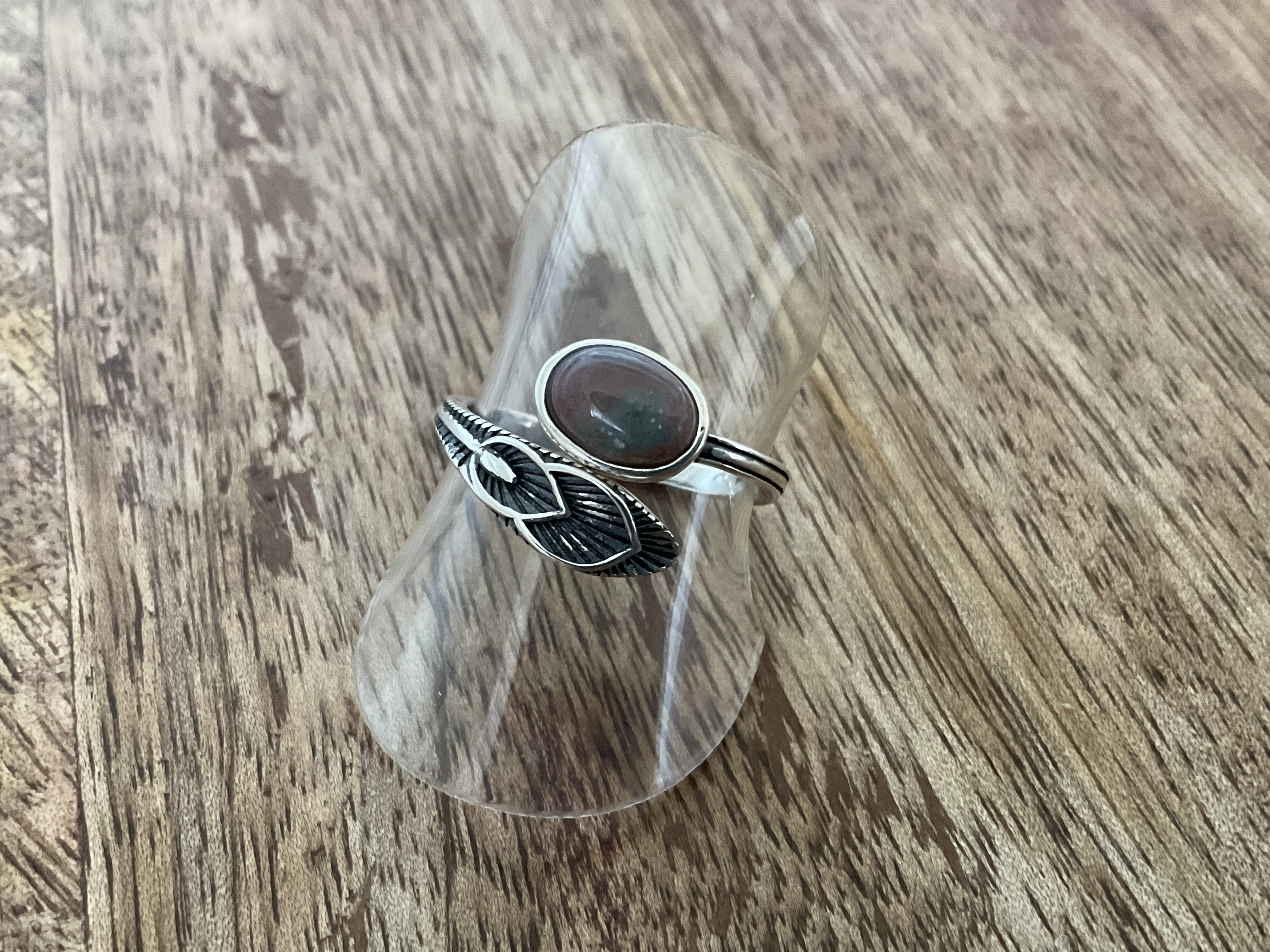 Feather Stone Set Ring- Indian Agate - Click Image to Close